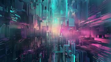 Curiously blue, mint and pink foundation with joining computerized glitch and mutilation impact. photo