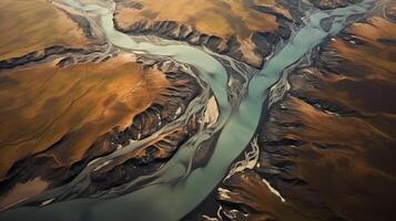 airborne picture of an icelandic stream. photo