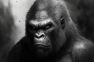 Gorilla sketch on blac background. photo