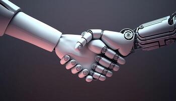 Robots shaking hands. Digital technology concept.Ai technology concept. photo