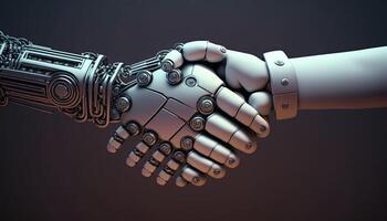 Robots shaking hands. Digital technology concept.Ai technology concept. photo