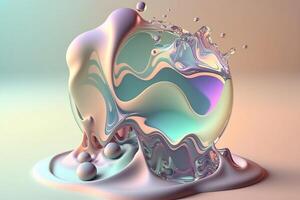 Abstract pastel holographic artwork with splashes. photo