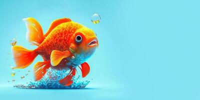 3D realistic single big Goldfish isolated on clean background banner. photo