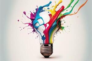 illustration of colorful bulb with splash of colors on white background. Creativity, eureka, imagination, inspiration. . Idea and solution concept photo