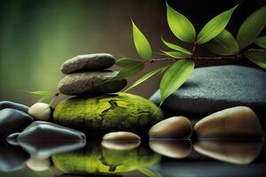 Bamboo and stones in a wellness spa. . Zen Stones and Bamboo on the water. relax, enjoy at spa concept photo