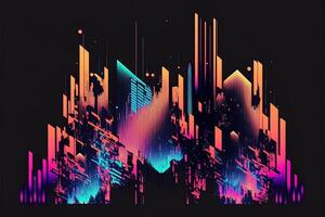 Abstract background with interlaced digital glitch and distortion effect. Futuristic cyberpunk design. Retro futurism, web punk, rave 80s 90s cyberpunk aesthetic techno neon colors. photo