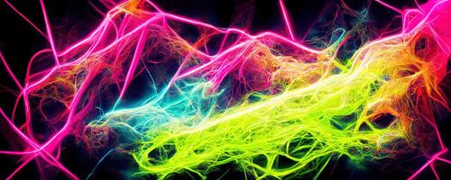 illustration of gaming background abstract, cyberpunk style of gamer wallpaper, neon glow light of sci-fi. Glowing iridescent neon lights for both light and dark backgrounds. photo