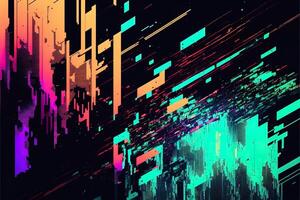 Abstract background with interlaced digital glitch and distortion effect. Futuristic cyberpunk design. Retro futurism, web punk, rave 80s 90s cyberpunk aesthetic techno neon colors. photo