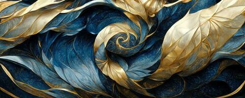 Marble effect background or texture. Spectacular abstract glistening golden solid liquid waves. Swirling golden and blue pastel pattern, shining golden and green color, marble geometric, vintage, photo