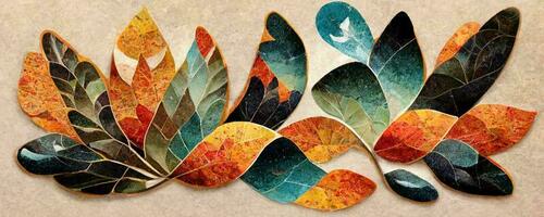 artistic colorful mosaic pattern autumn leaf. Collage contemporary print with trendy decorative mosaic pattern with different colors. Abstract floral organic wallpaper background illustration photo