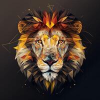 illustration of creative of lion made of colorful geometric shapes on background. Leader, courage, strong and brave, majestic lion photo