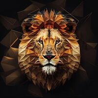 illustration of creative of lion made of colorful geometric shapes on background. Leader, courage, strong and brave, majestic lion photo