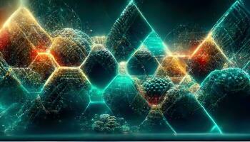 3d abstract tech background. Floating Numbers HUD Background. Matrix particles grid virtual reality. Smart build. Grid core. Hardware quantum form. Future technology. Decoding dna photo