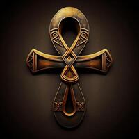 Ancient golden ankh symbol isolated on dark background. Illustration of an Egyptian cross in digital form. The ancient Egyptians used the Ankh as a symbol for eternal life. photo