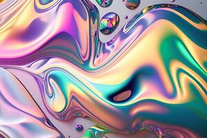 Holographic liquid background. Holograph color texture with foil effect. Halographic iridescent backdrop. Pearlescent gradient for design prints. Rainbow metal. photo