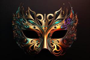 festive carnival mask with rich decoration, attributes of the Brazilian carnival. Venetian carnival mask and beads decoration. Mardi gras background. photo