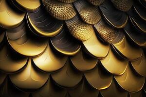 Dragon scales background - gold shining shells . Simple background made of dragon scale armor illustration . photo