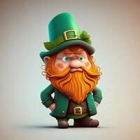 Leprechaun with ginger beard and green hat cartoon look funny. Saint Patrick's Day Celebration - Leprechaun Green Beer and Shamrocks, St. Patrick's Day concept. photo