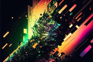 Abstract background with interlaced digital glitch and distortion effect. Futuristic cyberpunk design. Retro futurism, web punk, rave 80s 90s cyberpunk aesthetic techno neon colors. photo