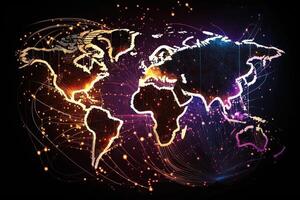 Global map of the world, the earth communication technologies with internet effect. Futuristic modern photo