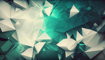 Polygonal high resolution pattern for background, white and teal and green flares. Abstract hexagonal polygonal low poly triangular high resolution futuristic green energetic background photo