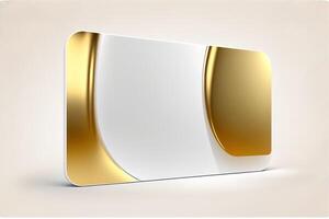 a white card for mockup, horizontal rectangular with rounded corner shapes, front view, stunning light, studio light, reflexion of hundred fine lines of gold reflection, white background photo