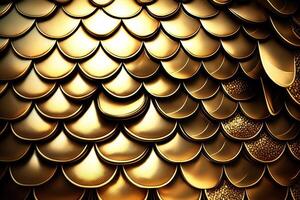 Dragon scales background - gold shining shells . Simple background made of dragon scale armor illustration . photo