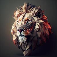 generativo ai ilustración de creativo de león hecho de vistoso geométrico formas en antecedentes. líder, coraje, fuerte y corajudo, majestuoso león foto