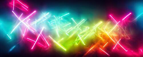 illustration of gaming background abstract, cyberpunk style of gamer wallpaper, neon glow light of sci-fi. Glowing iridescent neon lights for both light and dark backgrounds. photo