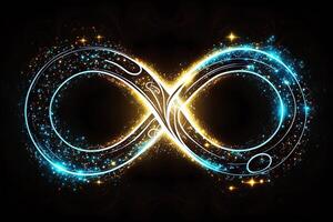 glowing neon infinity symbol in the night. . Infinity, eternity, infinite, endless, loop symbols. photo