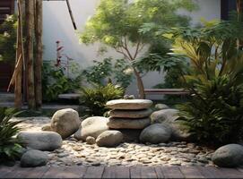 Stones and plants natural background. Illustration photo