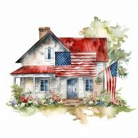 USA patriotic farmhouse. Illustration AI Generative photo