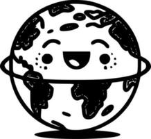 Earth Cartoon - Black and White Isolated Icon - Vector illustration