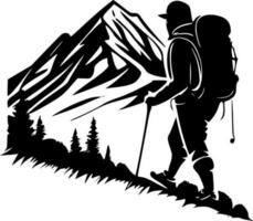 Hiking, Black and White Vector illustration