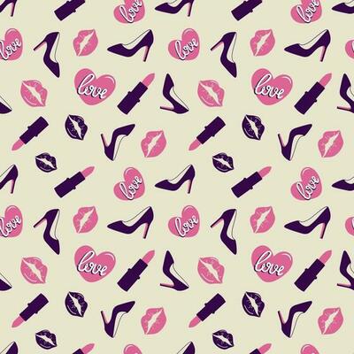 Lips and lipstick seamless pattern