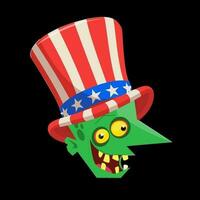Funny green cartoon monster wearing Uncle Sam hat. Design character for American  Independence Day. Vector illustration for print or decoration