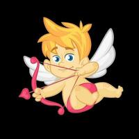 gracioso pequeño Cupido puntería a alguien con un flecha de amor vector