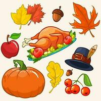 Set of colorful cartoon icons for thanksgiving day vector