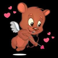 linda Cupido oso dibujos animados participación arco y flecha puntería. S t enamorado ilustración vector