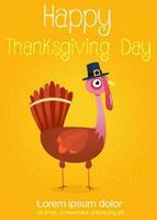 Vector illustration of a smiling cartoon turkey. Thanksgiving day invitation