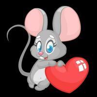 Cartoon cute mouse  holding a love heart. Vector illustration for St Valentines Day. Isolated