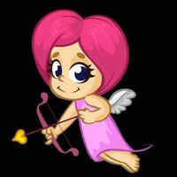 linda dibujos animados Cupido bebé chico personaje con alas participación arco y flechas S t San Valentín día ilustración vector