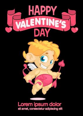 Funny cupid with bow and arrow aiming at someone. Cartoon illustration of a Valentine's Day. Vector
