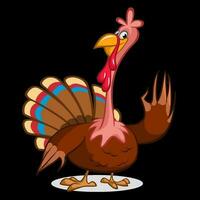 Cartoon illustration of a happy cute thanksgiving turkey. Vector illustration isolated. Design for Thanksgiving Day