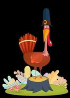 Cartoon illustration of a happy cute thanksgiving turkey. Vector illustration isolated. Design for Thanksgiving Day