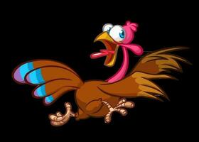 Screaming running cartoon turkey bird character. Vector illustration