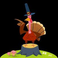 Cartoon funny turkey bird character for Thanksgiving illustration. Vector isolated