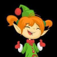 Happy Cartoon Smiling Blonde Girl Christmas Santa's Elf. Vector illustration isolated on white.