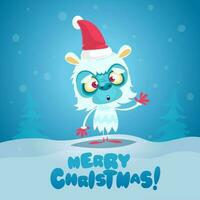 Merry Christmas and Happy new year funny poster with cute monster. Vector illustration