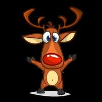 Funny cartoon red nose reindeer.  Christmas vector illustration isolated